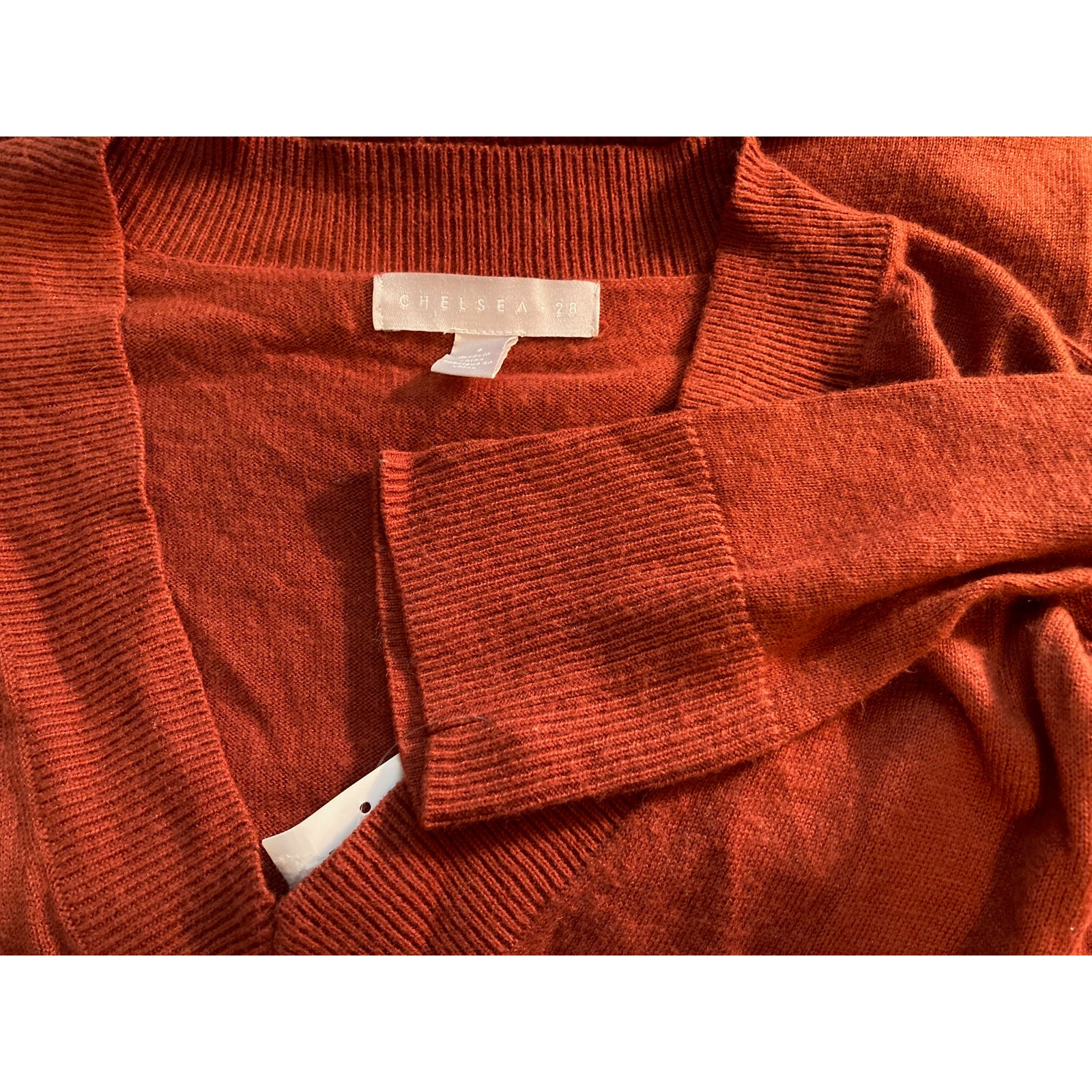 Chelsea28 Oversize Ribbed V-Neck High Low Pullover Sweater Sz Small Pumpkin Nwt — image 2 of 4